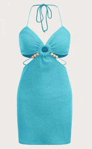 SheIn ICON O-ring Detail Tie Backless Halter Dress thumbnail 1