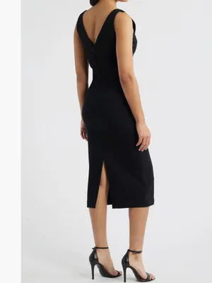 Spanx NWT $178 SPANXshape Ponte V-Neck Sleeveless Midi Dress Black Medium thumbnail 3