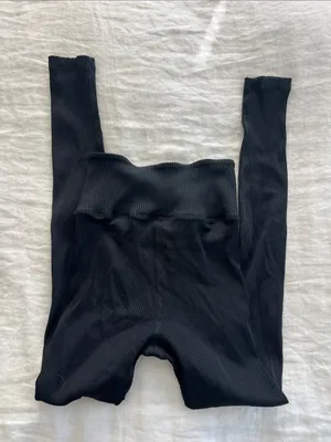Year of Ours Veronica Ribbed Crossover Waist High Rise Leggings Black Small thumbnail 4