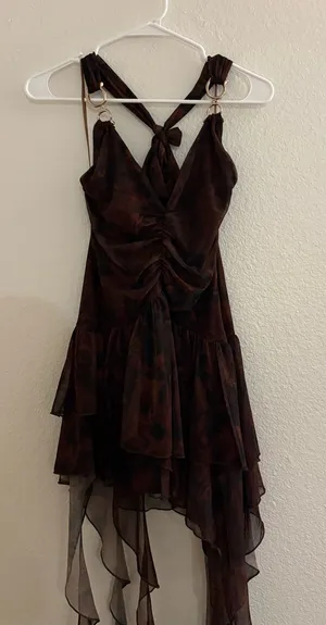 Urban Outfitters Brown Tiered V-Neck Mini Dress thumbnail 1