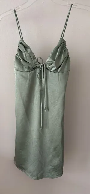 Princess Polly Light Sage Satin Dress with Tie Detail thumbnail 1