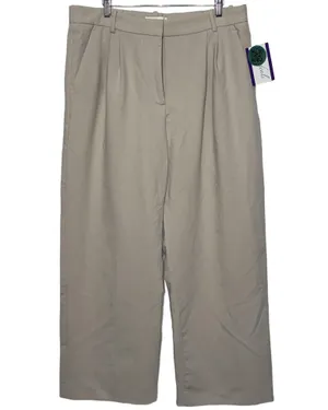 Abercrombie & Fitch Khaki Pleated High Waisted Straight Trousers Pant Size 33 16 thumbnail 1