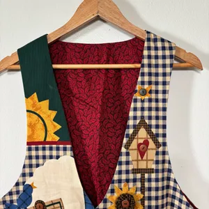 Handmade Autumn Patchwork Gingham Sunflower Cotton Vest Size L thumbnail 4