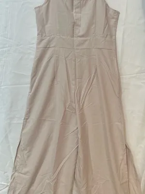 Wide Leg Jumpsuit/Overalls in Beige with pockets. thumbnail 6