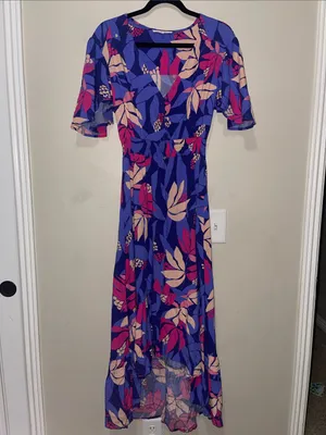Abel the Label "Santa Cruz" Flutter Sleeve High-Low Midi Dress Athropologie S thumbnail 3
