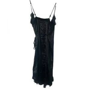 Solaris Style‎ Black Wrap Spaghetti Strap Dress Lace Trim Size Medium NWT thumbnail 2