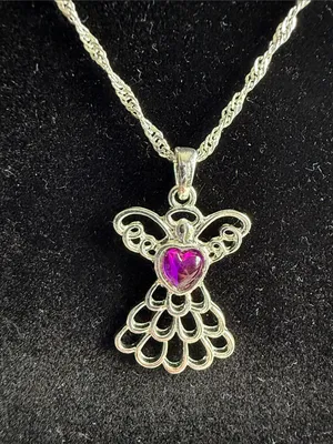 Mary Birthstone Angel Necklace - February Amethyst Color Pendant - new in box thumbnail 2