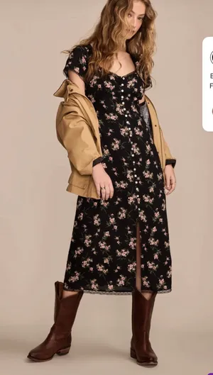 Lucky Brand Floral Lace Trimmed Midi Dress thumbnail 1
