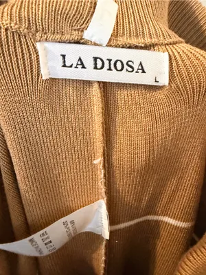 LA DIOSA L Khaki Stripe Knit Vest & Wide Leg Pants Set Gold Buttons NWT thumbnail 13