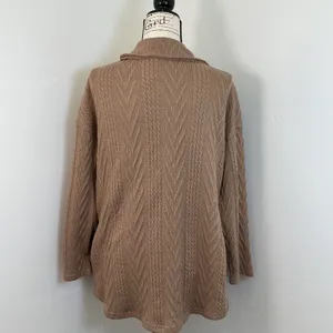 Oversized Knit Shacket Button Down Collared‎ Top Pockets Tan Medium Brown thumbnail 5