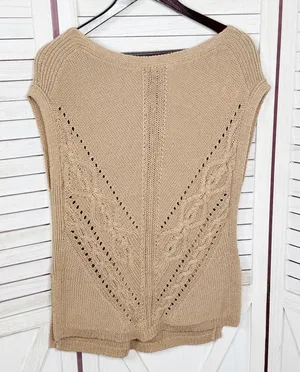 White House | Black Market Boho Multi Knit Sleeveless‎ Slouchy Sweater Vest Tan XS thumbnail 1