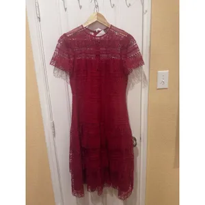 ANTONIO MELANI Red Ochre Lace Overlay Midi Dress, Mermaid-styleHem, Lined, Sz 10 thumbnail 6
