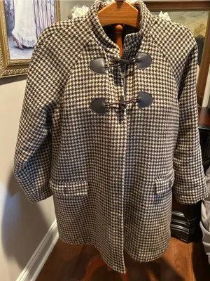 Isaac Mizrahi Black and Cream Houndstooth Toggle Pea Coat Sz 14 thumbnail 1