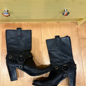 Tommy Hilfiger moto western vintage Y2K leather boots mid calf sz 9.5 black thumbnail 4