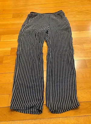 Theory Navy and White Vertical-Stripe Wide Leg Pants thumbnail 1