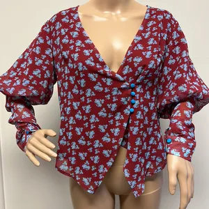 NWOT Lost Ink Puffed Long Sleeve Mock Wrap Blouse with Belt size XS thumbnail 6