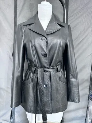 Winlit Vintage Leather Women's Jackets Size M Soft Black Warm Trench Coat Belt thumbnail 1