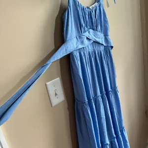Altar'd state blue tiered maxi dress sleeveless‎ women's size M cinched waist thumbnail 3