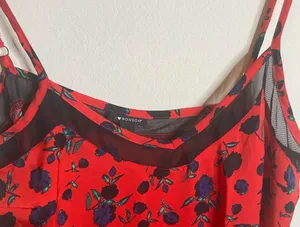 Red Floral Satin Cami Women’s Size Large I love Ronson thumbnail 3