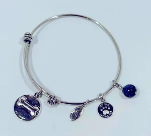 Shine I Love My Dog Silver Tone Stainless Steel Charm Bangle Bracelet Neutral thumbnail 1