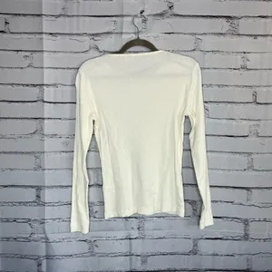 Vintage Lauren Ralph Lauren Zip Shoulder Ribbed Top White Y2K Preppy Streetwear thumbnail 11