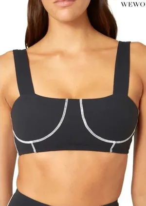 NWT WeWoreWhat Black Corset Sports Bra Top Bralette XS Cropped Workout Top v6x thumbnail 1