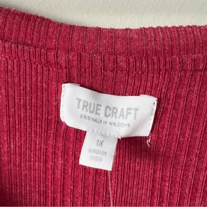 True Craft Red Babydoll Top Long Sleeve round neck cotton blend solid ribbed NWT thumbnail 11