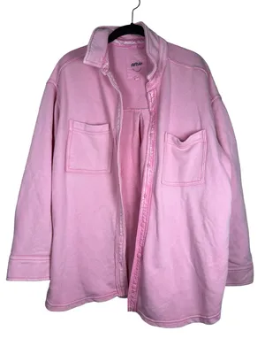 Aerie Lumber Jane Pink Terry Cloth Cotton Button Up Shacket - Size S thumbnail 2