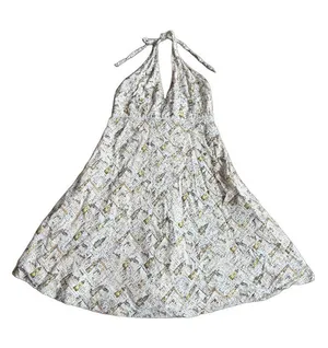 J. Crew White Gold Nautical Map Print Halter Midi Dress Plunging Size 14 Women's thumbnail 1