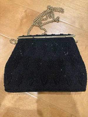 Vintage beaded black evening bag art deco flapper thumbnail 3