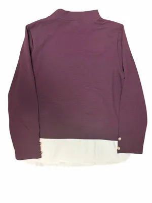 Ann Taylor Burgundy Mock Neck Layered Shirttail Top Large Gold Buttons thumbnail 4