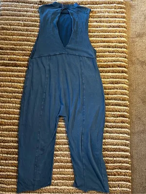 Out From Under Austin Sleeveless Blue Keyhole Back cotton loose fit Jumpsuit thumbnail 8