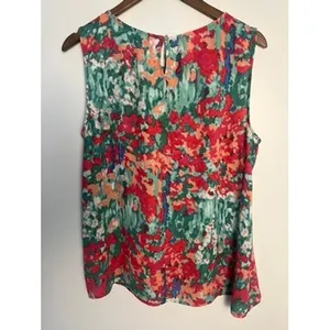 Talbots LG Sleeveless Abstract Floral Print Blouse Boho Cottage Spring‎ Flowy thumbnail 3