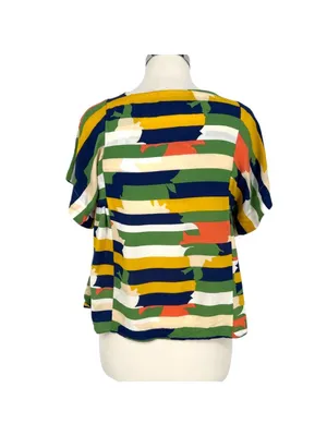 Maeve Anthropologie Mila Stripe Top Green Blue Yellow Geometric Size Small thumbnail 9