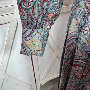 Vntg J.G. Hook Paisley Pleated Mock Neck Maxi Dress Green Multi Size‎ 4 Heritage thumbnail 7