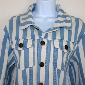 Show Me Your‎ Mumu Drine denim Jacket Sz S Marina striped thumbnail 7