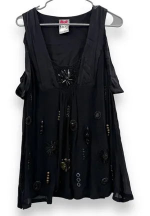 Anthropologie Yoana‎ Baraschi 100% Silk Black Beaded Sleeveless Top Sz S thumbnail 1