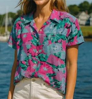 Jen's Pirate Booty Earth Floral Short Sleeve Top Size M thumbnail 2