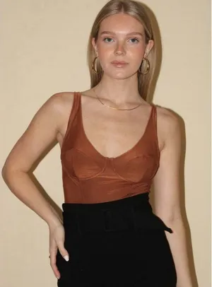 NWT We are HAH x‎ Free People Women's Bodysuit M Brown V-Neck Tank Top thumbnail 1