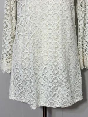 T-Bags Los Angeles Ivory Crochet Lace Long Sleeve Mini Dress Size L thumbnail 3