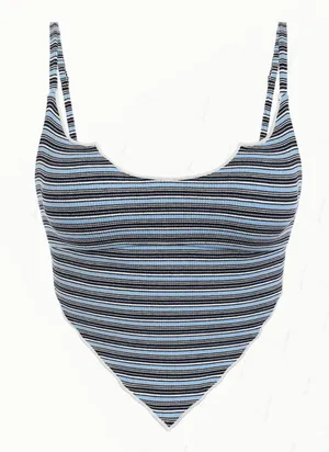Janexswim Blue Ribbed Knit Striped Tankini Set thumbnail 1