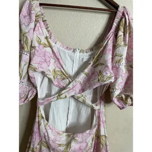 Amalie the Label Linen Blend Floral Puff Sleeve Crossover Cutout Mini Dress 16 thumbnail 6