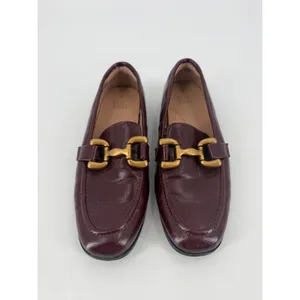 Time and Tru Loafers Women Size 6 Burgundy Gold Bit Hardware Preppy Old Money thumbnail 3