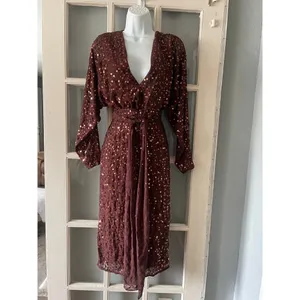 ASOS DESIGN midi dress with batwing sleeve and wrap waist in scatter sequin thumbnail 6