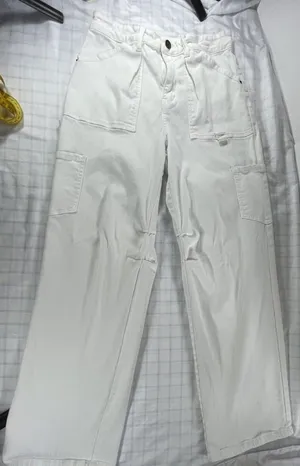 White High Rise Utility Cargo Pants Jeans Size 6 Straight Wide Leg Carpenter thumbnail 1