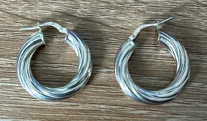Twisted silver mini hoop thumbnail 1