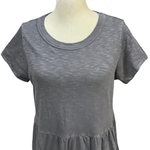 Universal Thread L Gray Slub Knit Midi Babydoll Dress Short Sleeve Pockets Soft thumbnail 2