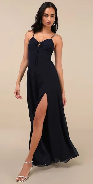 Lulus Marveled Beauty Navy Sleeveless Tie-Front Maxi thumbnail 1
