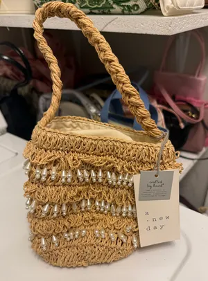A New Day Raffia Pearl Bucket Bag NWT thumbnail 1