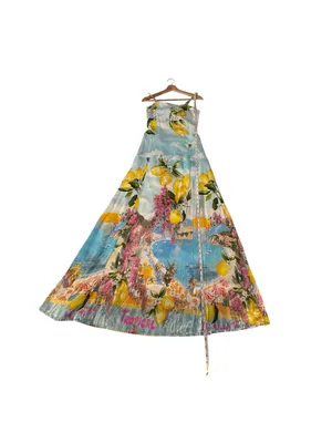 Paper Heart Lemon Amalfi Coast Tie Back Maxi Dress M Italian Summer Resort thumbnail 13